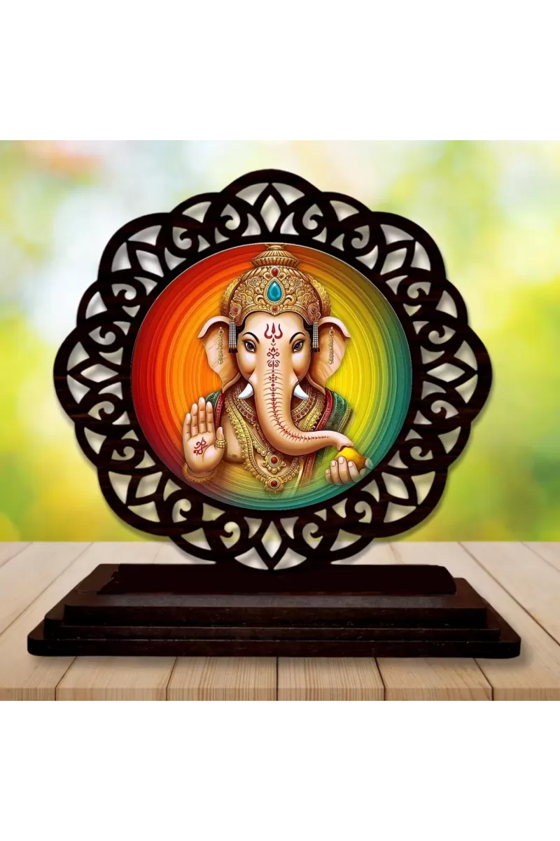 Car Desk/Table Top Lord Ganesha Wooden Photo Stand  3x4 Inches, Compact & Stylish Spiritual Display For Car, Home & Office (Pack Of 1) (F19605)