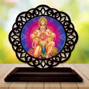 Car Desk/Table Top Lord Hanuman Wooden Photo Stand  3x4 Inches, Compact & Stylish Spiritual Display For Car, Home & Office (Pack Of 1) (F19606)