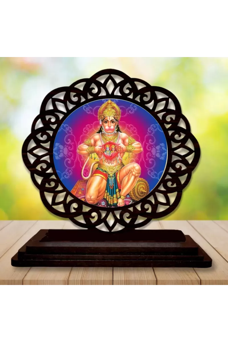 Car Desk/Table Top Lord Hanuman Wooden Photo Stand  3x4 Inches, Compact & Stylish Spiritual Display For Car, Home & Office (Pack Of 1) (F19606)