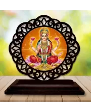 Car Desk/Table Top Goddess Lakshmi Wooden Photo Stand  3x4 Inches, Compact & Stylish Spiritual Display For Car, Home & Office (Pack Of 1) (F19607)