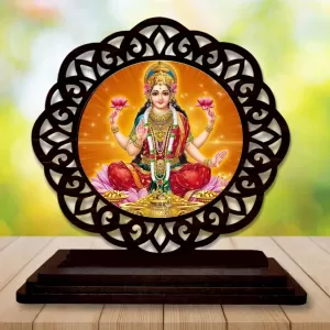 Car Desk/Table Top Goddess Lakshmi Wooden Photo Stand  3x4 Inches, Compact & Stylish Spiritual Display For Car, Home & Office (Pack Of 1) (F19607)