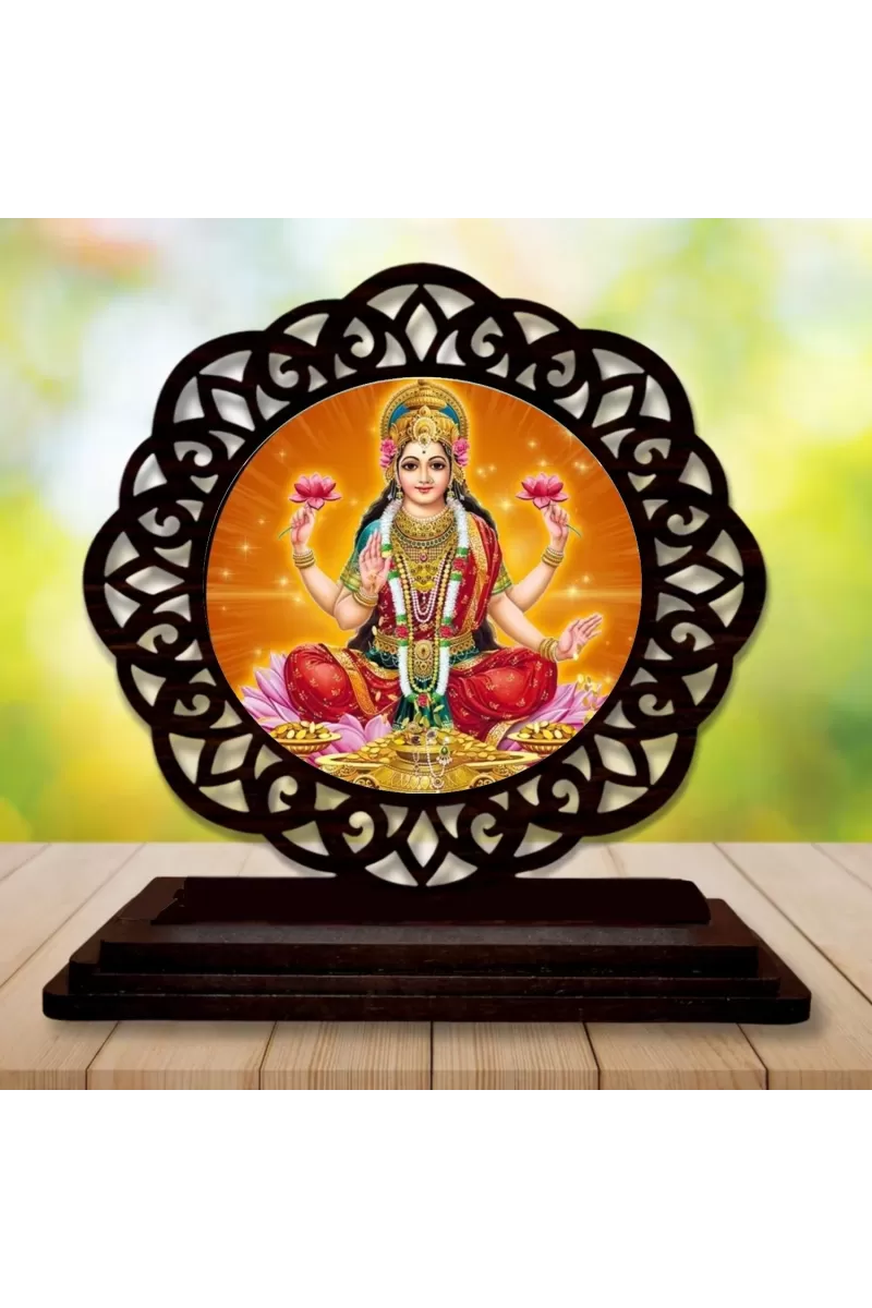Car Desk/Table Top Goddess Lakshmi Wooden Photo Stand  3x4 Inches, Compact & Stylish Spiritual Display For Car, Home & Office (Pack Of 1) (F19607)