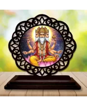 Car Desk/Table Top Lord Bramha Wooden Photo Stand  3x4 Inches, Compact & Stylish Spiritual Display For Car, Home & Office (Pack Of 1) (F19608)