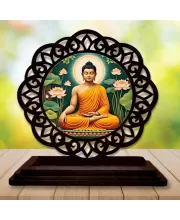 Car Desk/Table Top Lord  Buddha Wooden Photo Stand  3x4 Inches, Compact & Stylish Spiritual Display For Car, Home & Office (Pack Of 1) (F19609)