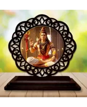 Car Desk/Table Top Lord Shiva Wooden Photo Stand  3x4 Inches, Compact & Stylish Spiritual Display For Car, Home & Office (Pack Of 1) (F19610)