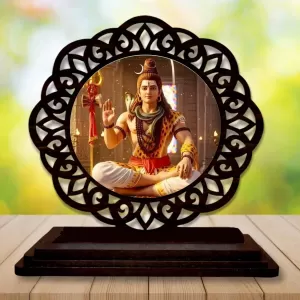 Car Desk/Table Top Lord Shiva Wooden Photo Stand  3x4 Inches, Compact & Stylish Spiritual Display For Car, Home & Office (Pack Of 1) (F19610)