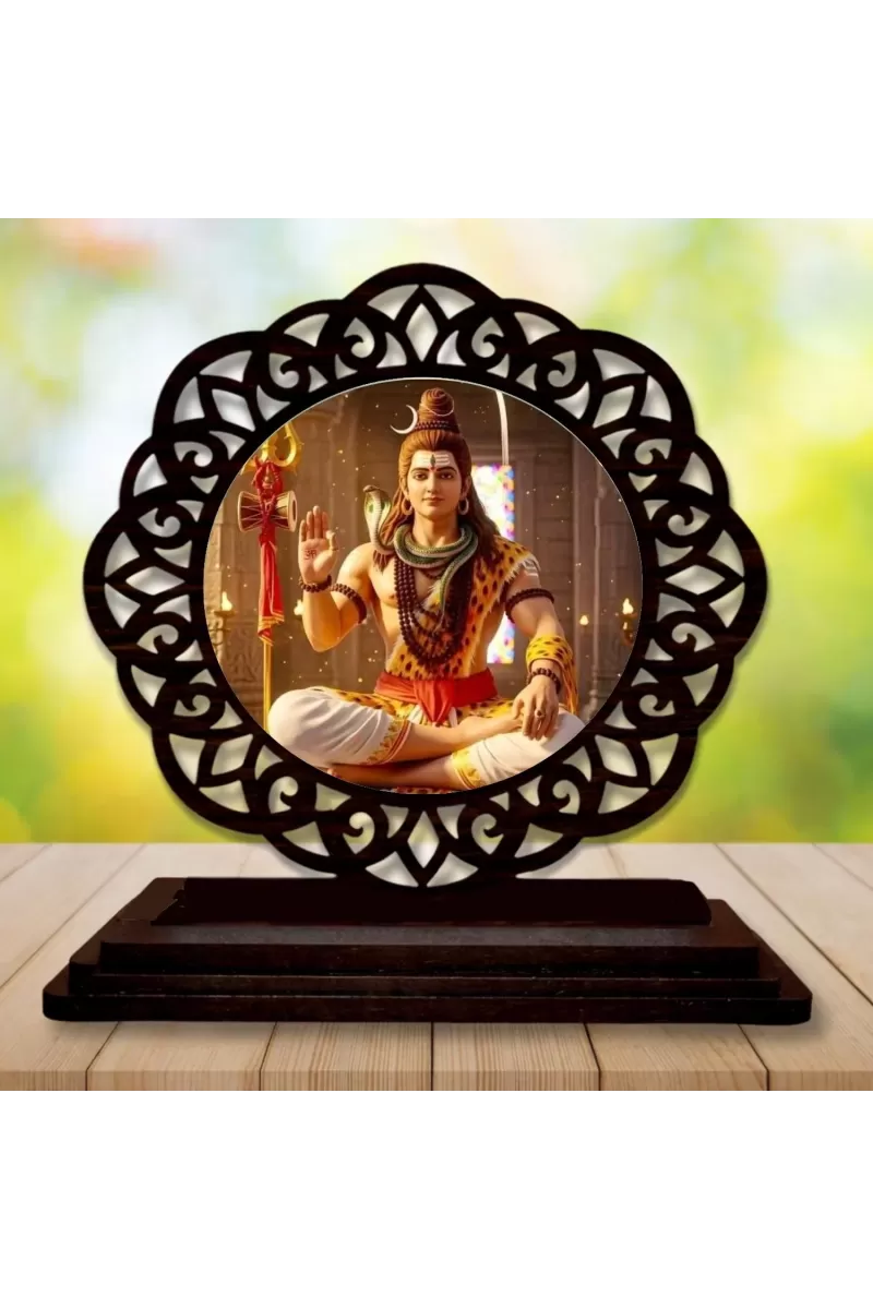 Car Desk/Table Top Lord Shiva Wooden Photo Stand  3x4 Inches, Compact & Stylish Spiritual Display For Car, Home & Office (Pack Of 1) (F19610)