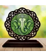 Car Desk/Table Top Lord Ganesha Wooden Photo Stand  3x4 Inches, Compact & Stylish Spiritual Display For Car, Home & Office (Pack Of 1) (F19611)