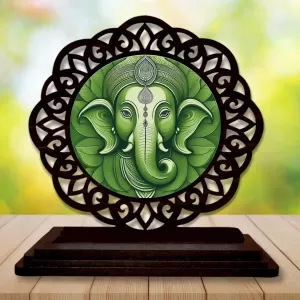 Car Desk/Table Top Lord Ganesha Wooden Photo Stand  3x4 Inches, Compact & Stylish Spiritual Display For Car, Home & Office (Pack Of 1) (F19611)