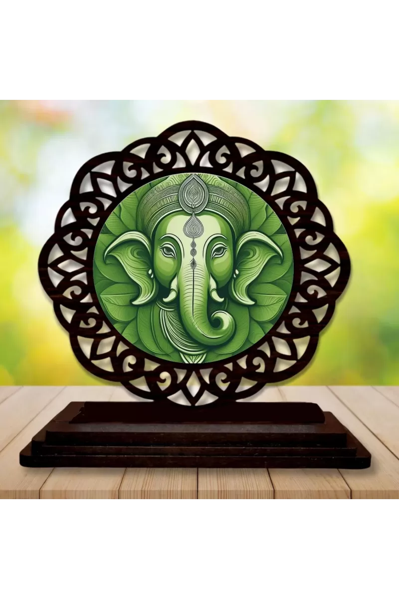 Car Desk/Table Top Lord Ganesha Wooden Photo Stand  3x4 Inches, Compact & Stylish Spiritual Display For Car, Home & Office (Pack Of 1) (F19611)