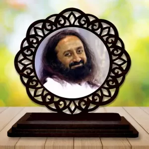 Car Desk/Table Top Sri Sri Ravi Shankar Wooden Photo Stand  3x4 Inches, Compact & Stylish Spiritual Display For Car, Home & Office (Pack Of 1) (F19613)
