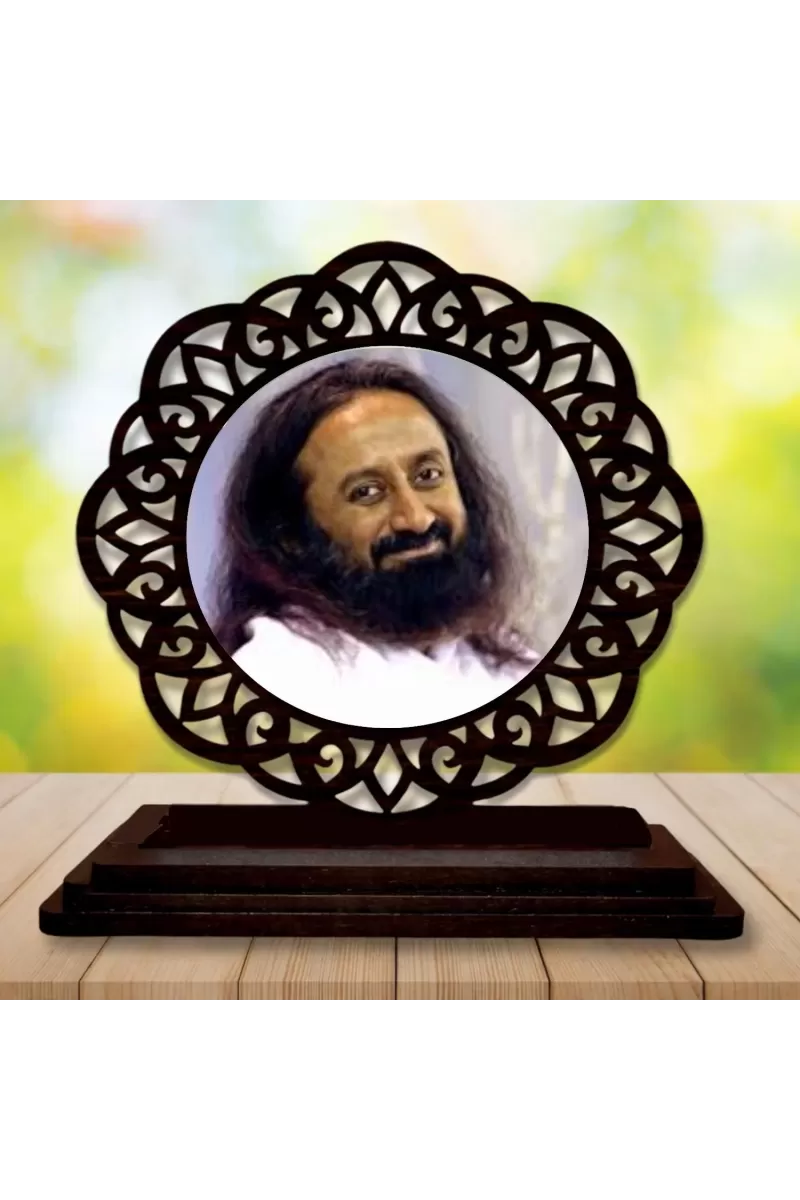 Car Desk/Table Top Sri Sri Ravi Shankar Wooden Photo Stand  3x4 Inches, Compact & Stylish Spiritual Display For Car, Home & Office (Pack Of 1) (F19613)