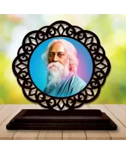 Car Desk/Table Top Rabindranath Tagore Wooden Photo Stand  3x4 Inches, Compact & Stylish Spiritual Display For Car, Home & Office (Pack Of 1) (F19614)