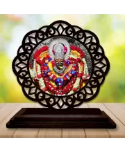Car Desk/Table Top  Goddess Maa Sharda Devi  Wooden Photo Stand  3x4 Inches, Compact & Stylish Spiritual Display For Car, Home & Office (Pack Of 1) (F19615)