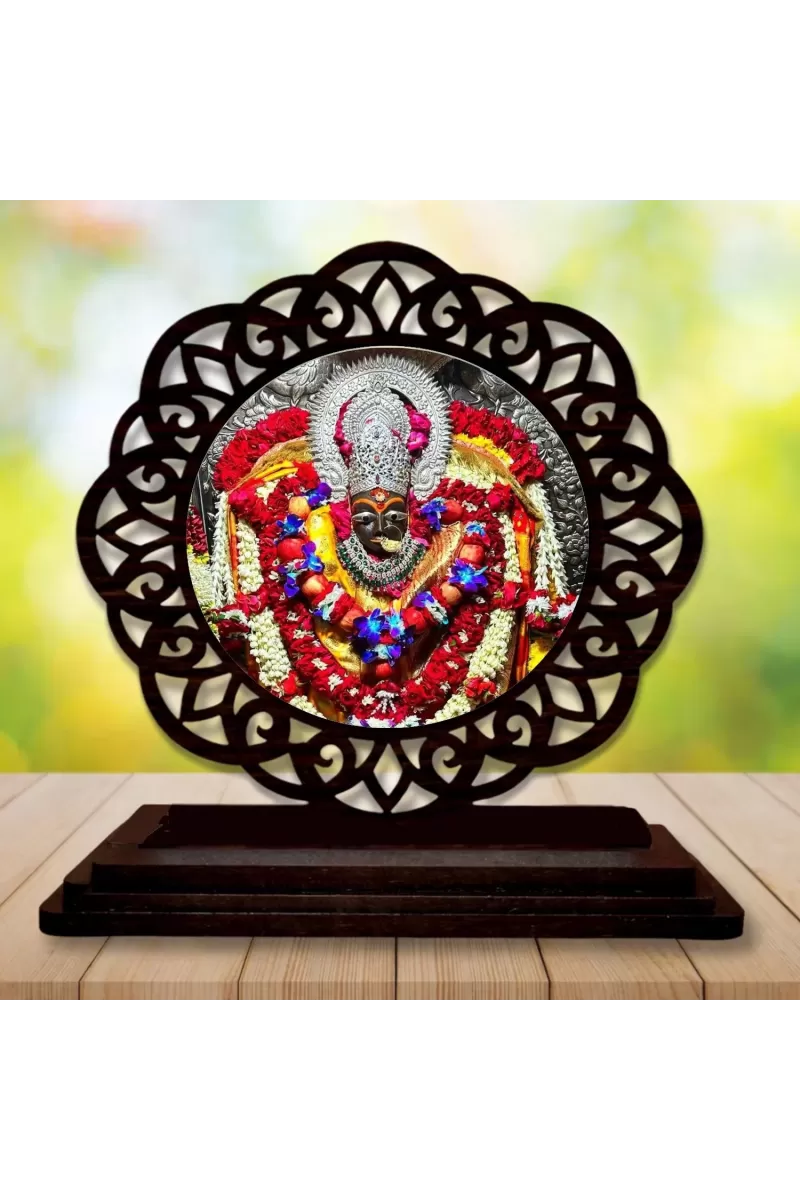 Car Desk/Table Top  Goddess Maa Sharda Devi  Wooden Photo Stand  3x4 Inches, Compact & Stylish Spiritual Display For Car, Home & Office (Pack Of 1) (F19615)