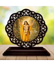 Car Desk/Table Top Sri Chaitanya Mahaprabhu Wooden Photo Stand  3x4 Inches, Compact & Stylish Spiritual Display For Car, Home & Office (Pack Of 1) (F19616)