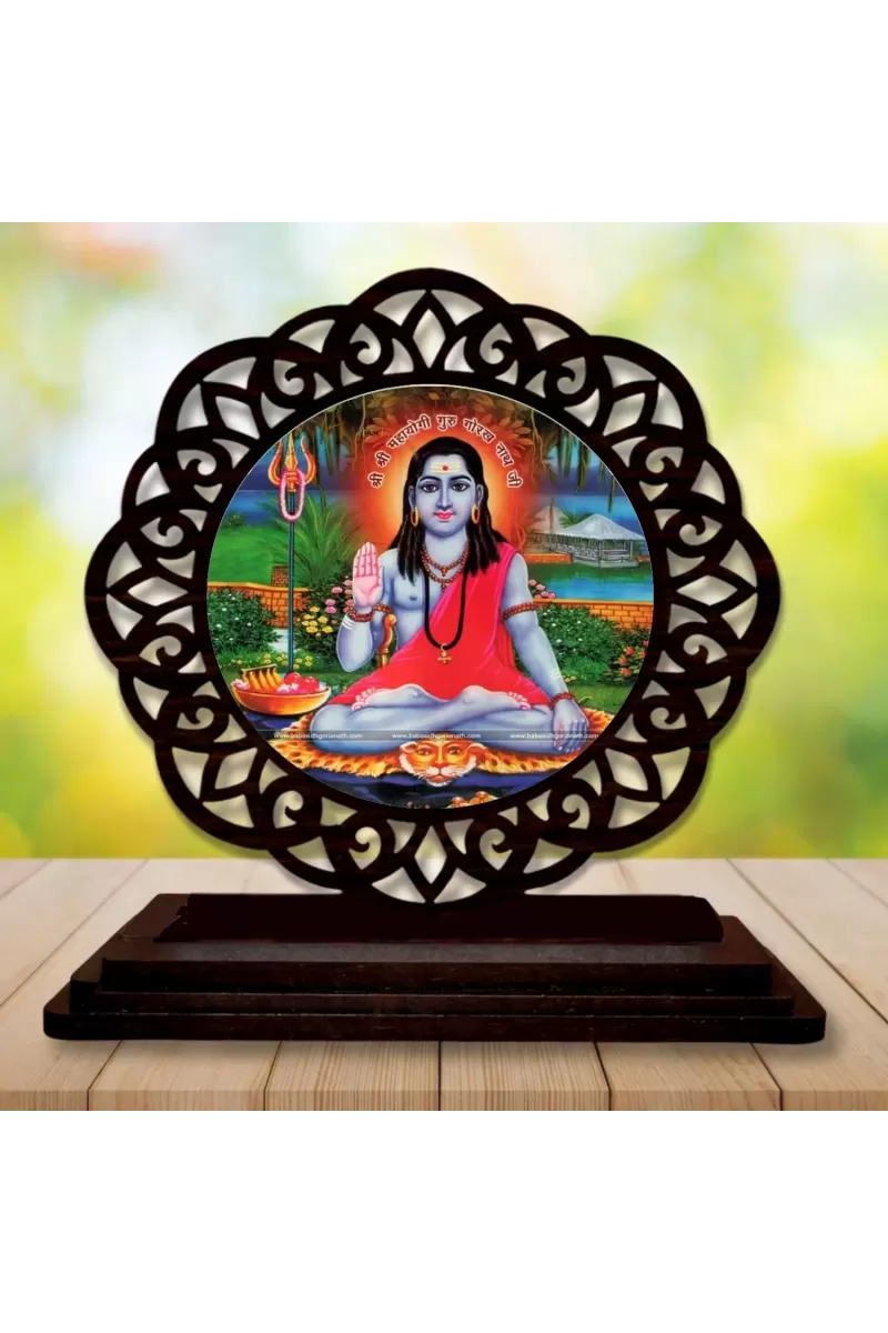 Car Desk/Table Top Guru Gorakhnath Ji Wooden Photo Stand  3x4 Inches, Compact & Stylish Spiritual Display For Car, Home & Office (Pack Of 1) (F19617)