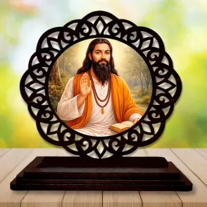 Car Desk/Table Top Guru Ravidas Maharaj. Wooden Photo Stand  3x4 Inches, Compact & Stylish Spiritual Display For Car, Home & Office (Pack Of 1) (F19618)