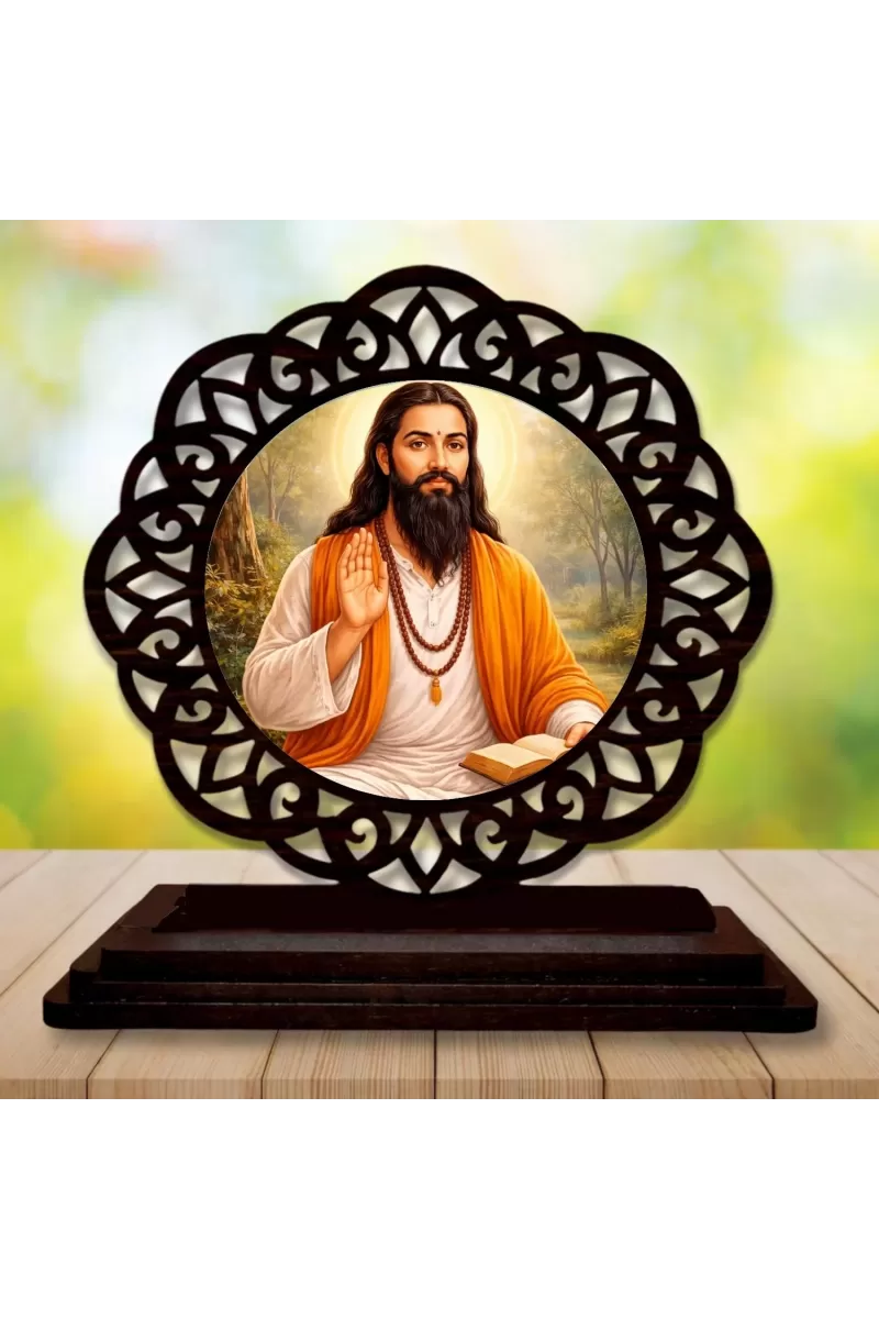 Car Desk/Table Top Guru Ravidas Maharaj. Wooden Photo Stand  3x4 Inches, Compact & Stylish Spiritual Display For Car, Home & Office (Pack Of 1) (F19618)