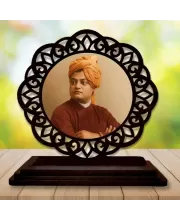 Car Desk/Table Top Swami Vivekananda Wooden Photo Stand  3x4 Inches, Compact & Stylish Spiritual Display For Car, Home & Office (Pack Of 1) (F19619)