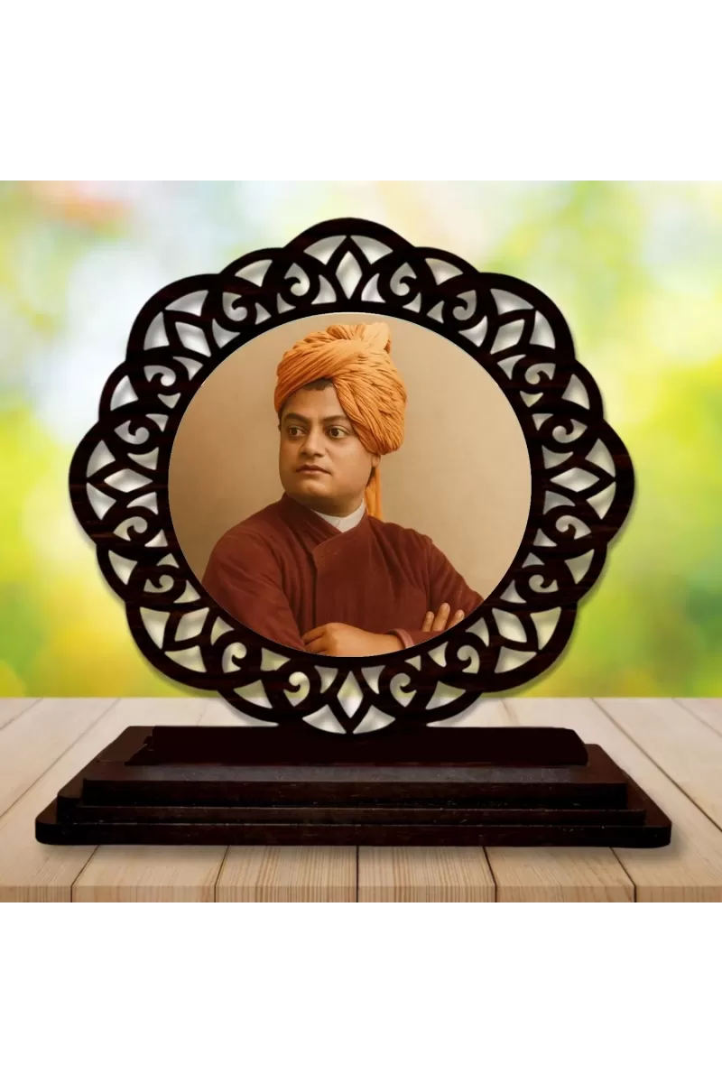 Car Desk/Table Top Swami Vivekananda Wooden Photo Stand  3x4 Inches, Compact & Stylish Spiritual Display For Car, Home & Office (Pack Of 1) (F19619)