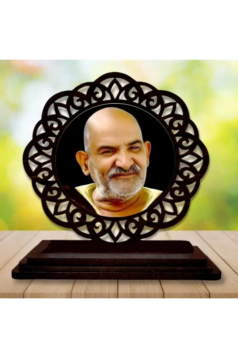 Car Desk/Table Top Neem Karoli Baba Wooden Photo Stand  3x4 Inches, Compact & Stylish Spiritual Display For Car, Home & Office (Pack Of 1) (F19621)