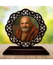 Car Desk/Table Top Neem Karoli Baba Wooden Photo Stand  3x4 Inches, Compact & Stylish Spiritual Display For Car, Home & Office (Pack Of 1) (F19622)