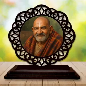 Car Desk/Table Top Neem Karoli Baba Wooden Photo Stand  3x4 Inches, Compact & Stylish Spiritual Display For Car, Home & Office (Pack Of 1) (F19622)