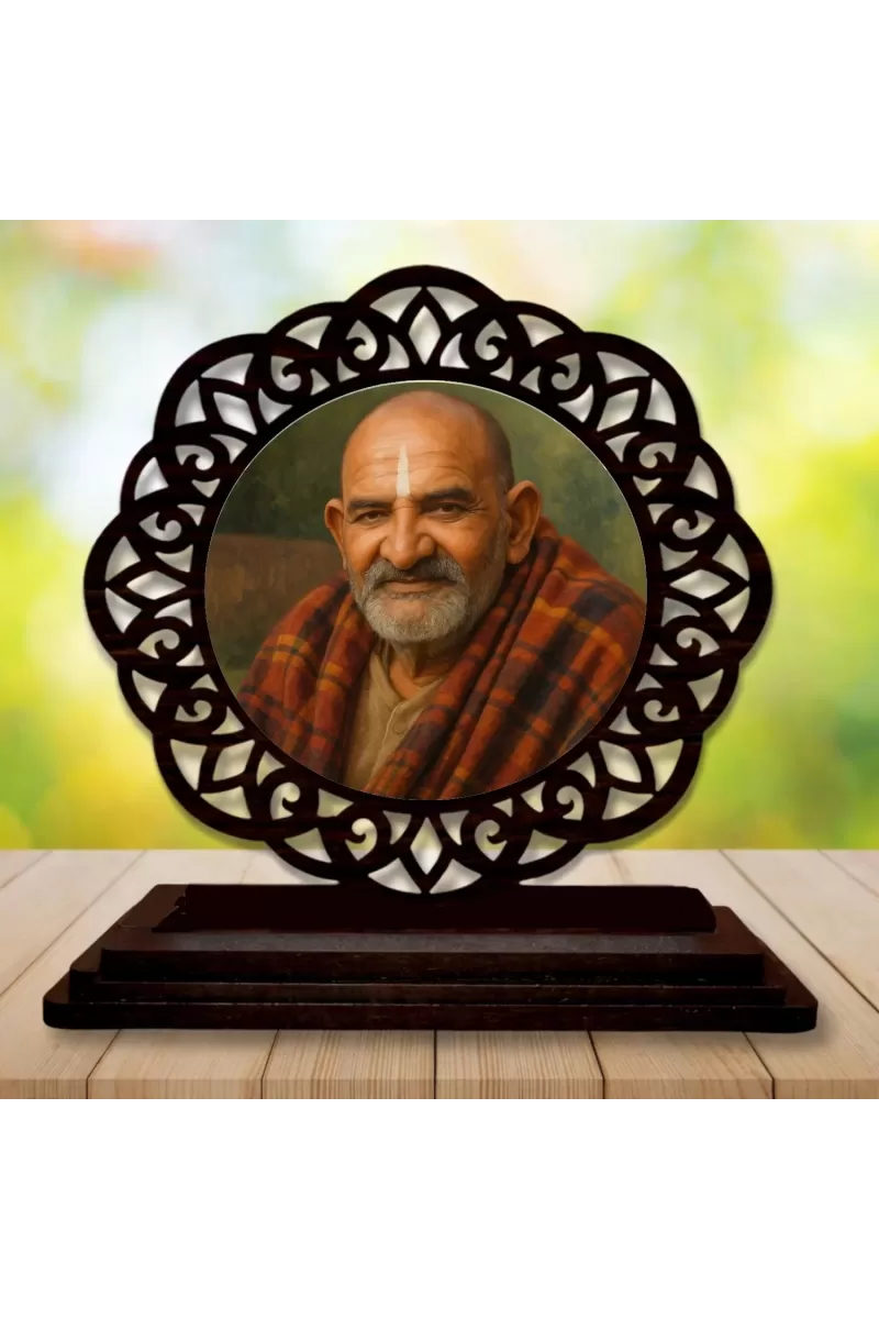 Car Desk/Table Top Neem Karoli Baba Wooden Photo Stand  3x4 Inches, Compact & Stylish Spiritual Display For Car, Home & Office (Pack Of 1) (F19622)