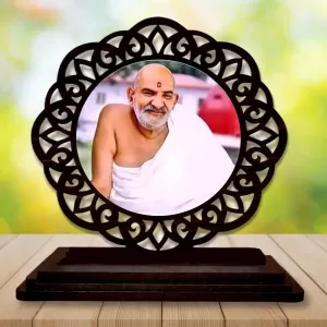 Car Desk/Table Top Neem Karoli Baba Wooden Photo Stand  3x4 Inches, Compact & Stylish Spiritual Display For Car, Home & Office (Pack Of 1) (F19623)