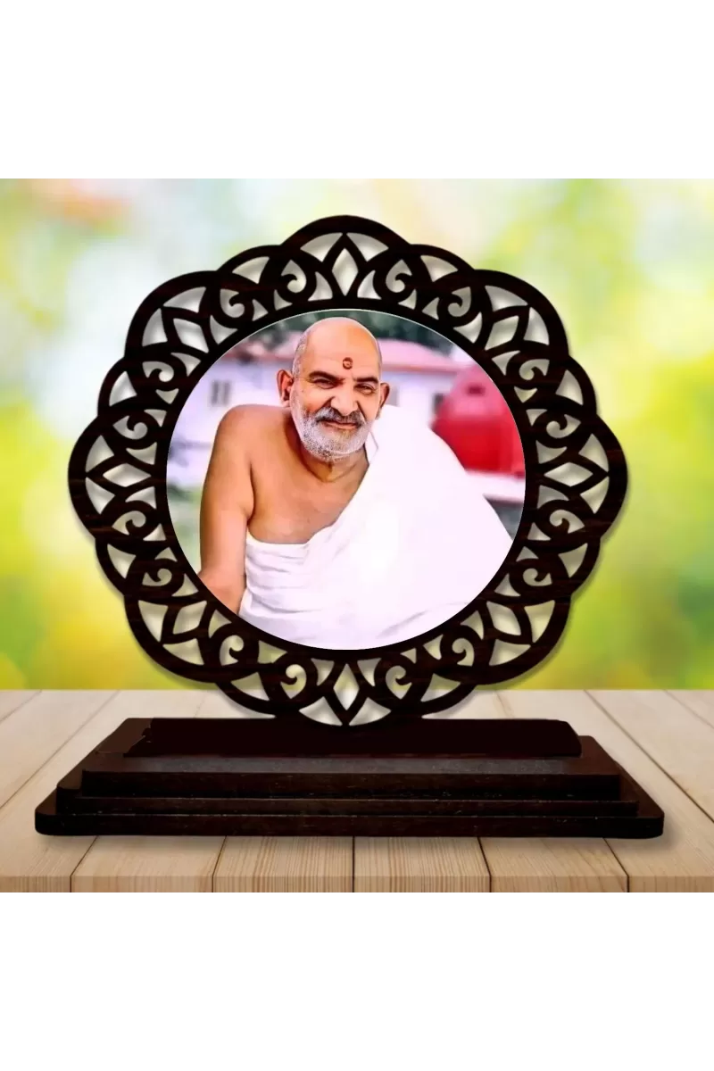 Car Desk/Table Top Neem Karoli Baba Wooden Photo Stand  3x4 Inches, Compact & Stylish Spiritual Display For Car, Home & Office (Pack Of 1) (F19623)