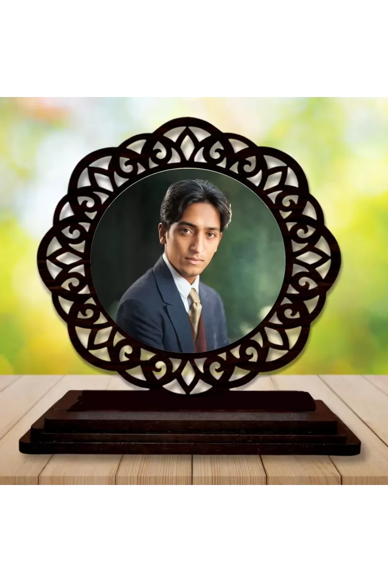Car Desk/Table Top Jiddu Krishnamurthy Wooden Photo Stand  3x4 Inches, Compact & Stylish Spiritual Display For Car, Home & Office (Pack Of 1) (F19628)
