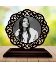 Car Desk/Table Top Ananadamayi Maa Wooden Photo Stand  3x4 Inches, Compact & Stylish Spiritual Display For Car, Home & Office (Pack Of 1) (F19629)
