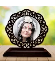 Car Desk/Table Top Ananadamayi Maa Wooden Photo Stand  3x4 Inches, Compact & Stylish Spiritual Display For Car, Home & Office (Pack Of 1) (F19630)