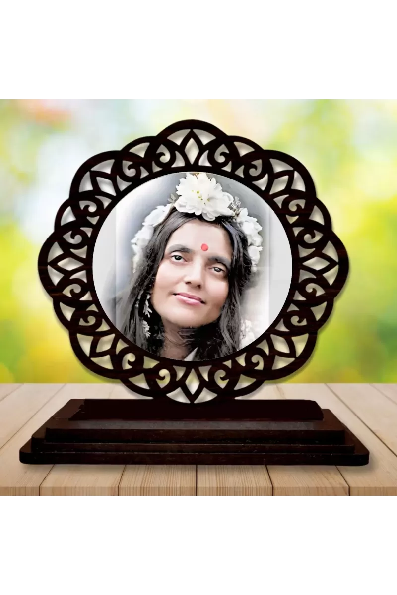 Car Desk/Table Top Ananadamayi Maa Wooden Photo Stand  3x4 Inches, Compact & Stylish Spiritual Display For Car, Home & Office (Pack Of 1) (F19630)