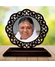 Car Desk/Table Top Amritanandamayi  Wooden Photo Stand  3x4 Inches, Compact & Stylish Spiritual Display For Car, Home & Office (Pack Of 1) (F19631)