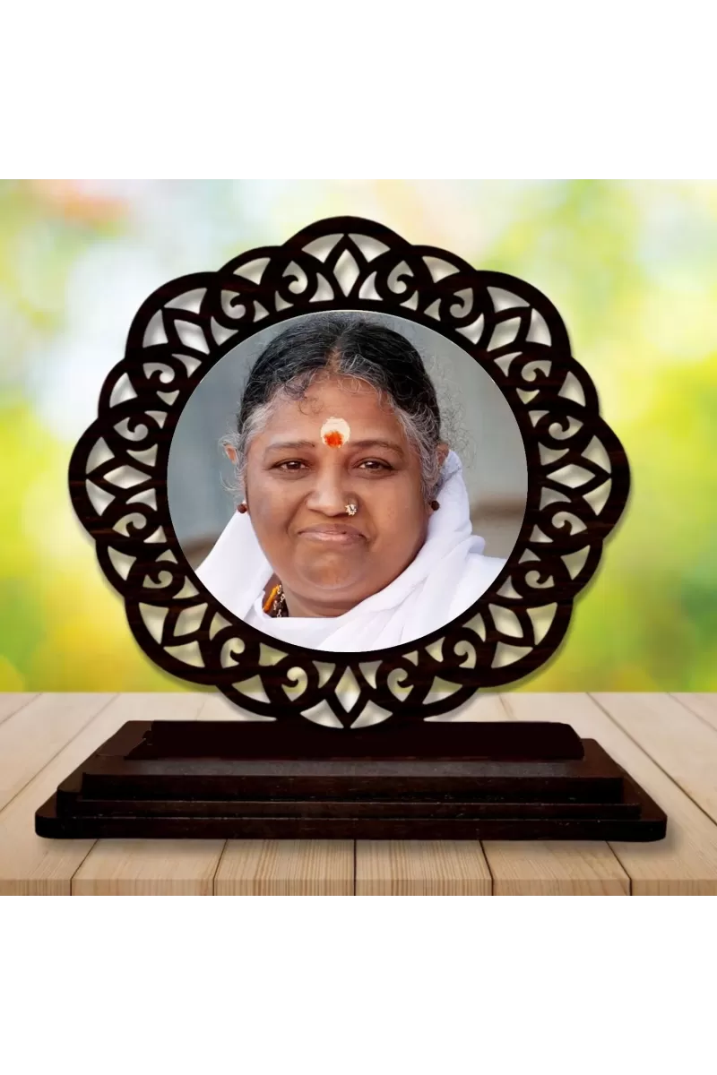 Car Desk/Table Top Amritanandamayi  Wooden Photo Stand  3x4 Inches, Compact & Stylish Spiritual Display For Car, Home & Office (Pack Of 1) (F19631)