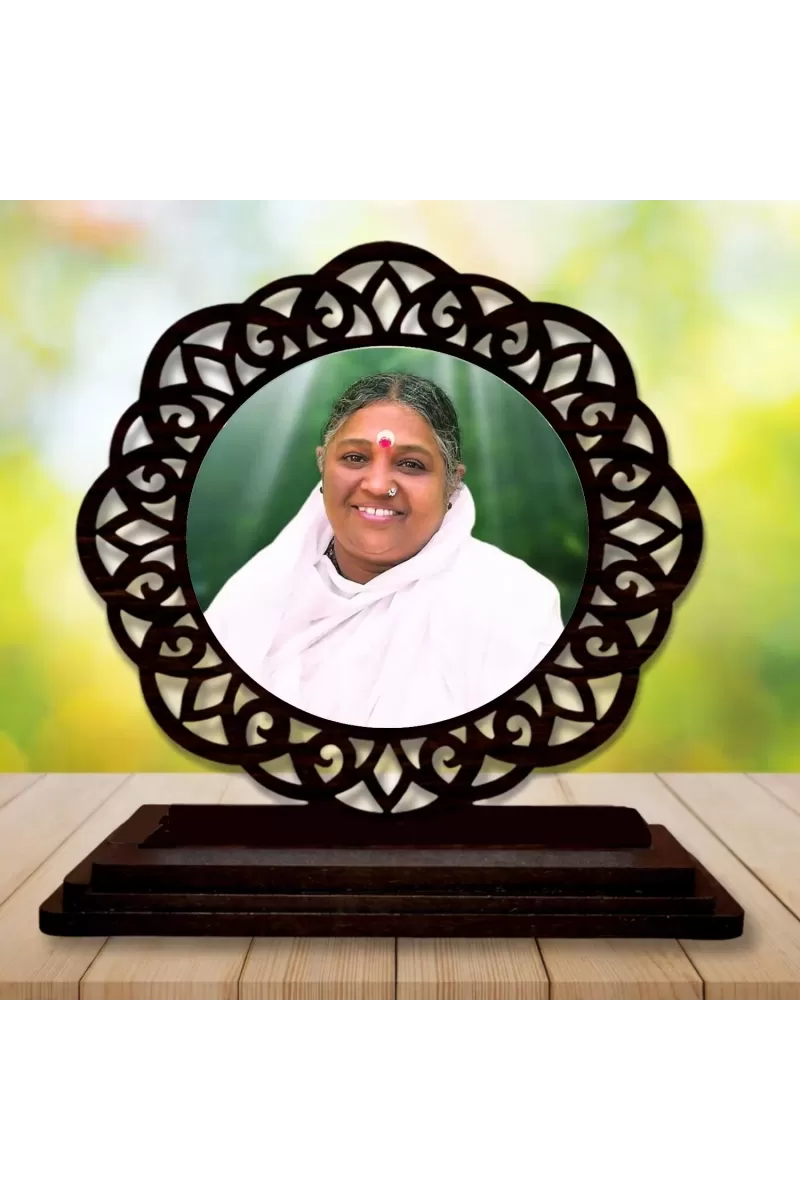 Car Desk/Table Top Amritanandamayi  Wooden Photo Stand  3x4 Inches, Compact & Stylish Spiritual Display For Car, Home & Office (Pack Of 1) (F19632)