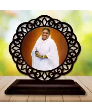 Car Desk/Table Top Amritanandamayi  Wooden Photo Stand  3x4 Inches, Compact & Stylish Spiritual Display For Car, Home & Office (Pack Of 1) (F19633)