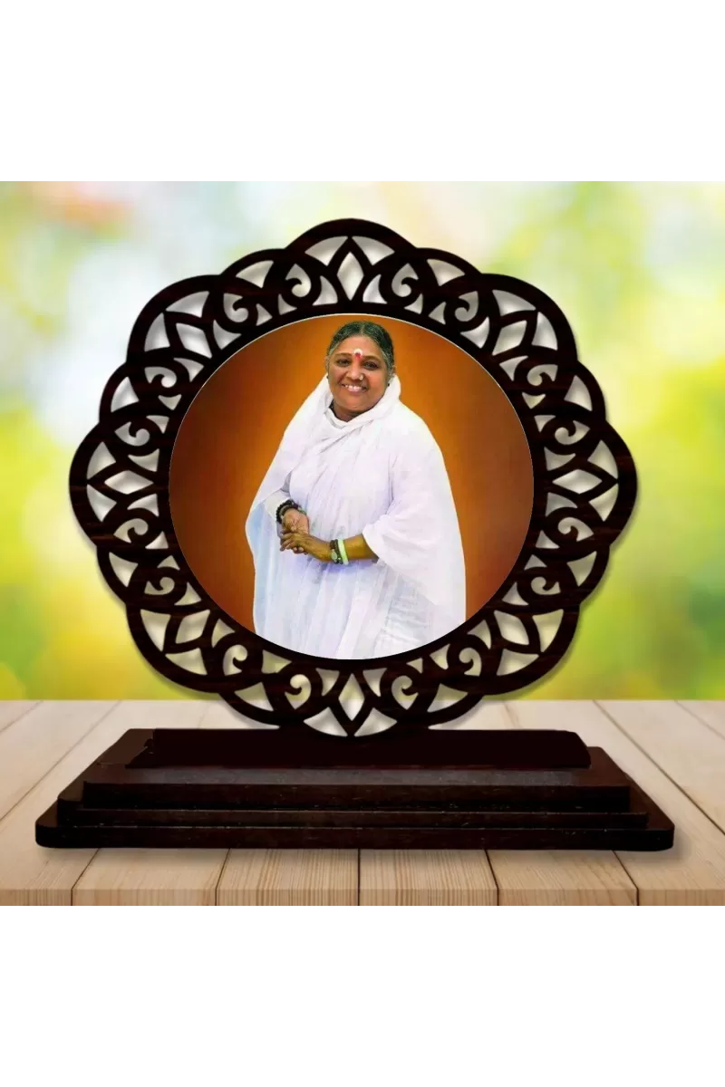Car Desk/Table Top Amritanandamayi  Wooden Photo Stand  3x4 Inches, Compact & Stylish Spiritual Display For Car, Home & Office (Pack Of 1) (F19633)