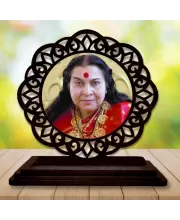 Car Desk/Table Top  Shri Mataji Nirmala Devi Wooden Photo Stand  3x4 Inches, Compact & Stylish Spiritual Display For Car, Home & Office (Pack Of 1) (F19635)