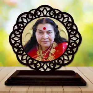 Car Desk/Table Top  Shri Mataji Nirmala Devi Wooden Photo Stand  3x4 Inches, Compact & Stylish Spiritual Display For Car, Home & Office (Pack Of 1) (F19635)