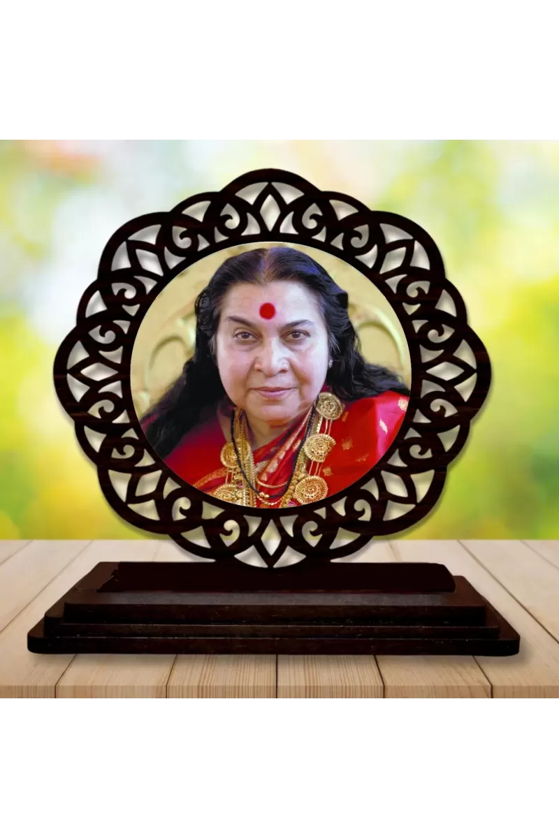 Car Desk/Table Top  Shri Mataji Nirmala Devi Wooden Photo Stand  3x4 Inches, Compact & Stylish Spiritual Display For Car, Home & Office (Pack Of 1) (F19635)
