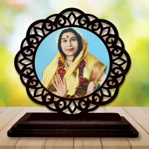 Car Desk/Table Top  Shri Mataji Nirmala Devi Wooden Photo Stand  3x4 Inches, Compact & Stylish Spiritual Display For Car, Home & Office (Pack Of 1) (F19636)