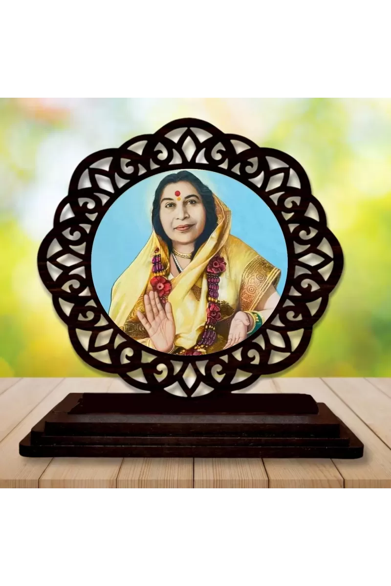 Car Desk/Table Top  Shri Mataji Nirmala Devi Wooden Photo Stand  3x4 Inches, Compact & Stylish Spiritual Display For Car, Home & Office (Pack Of 1) (F19636)