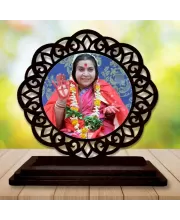 Car Desk/Table Top  Shri Mataji Nirmala Devi Wooden Photo Stand  3x4 Inches, Compact & Stylish Spiritual Display For Car, Home & Office (Pack Of 1) (F19637)