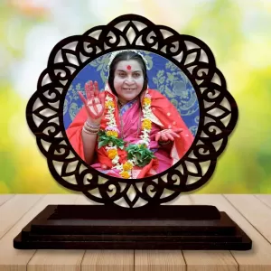 Car Desk/Table Top  Shri Mataji Nirmala Devi Wooden Photo Stand  3x4 Inches, Compact & Stylish Spiritual Display For Car, Home & Office (Pack Of 1) (F19637)