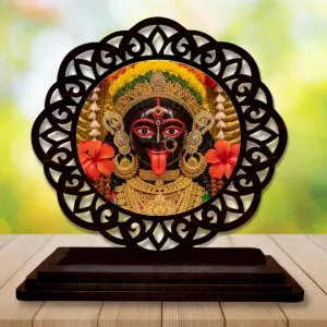 Car Desk/Table Top Kali Maa Wooden Photo Stand  3x4 Inches, Compact & Stylish Spiritual Display For Car, Home & Office (Pack Of 1) (F19638)