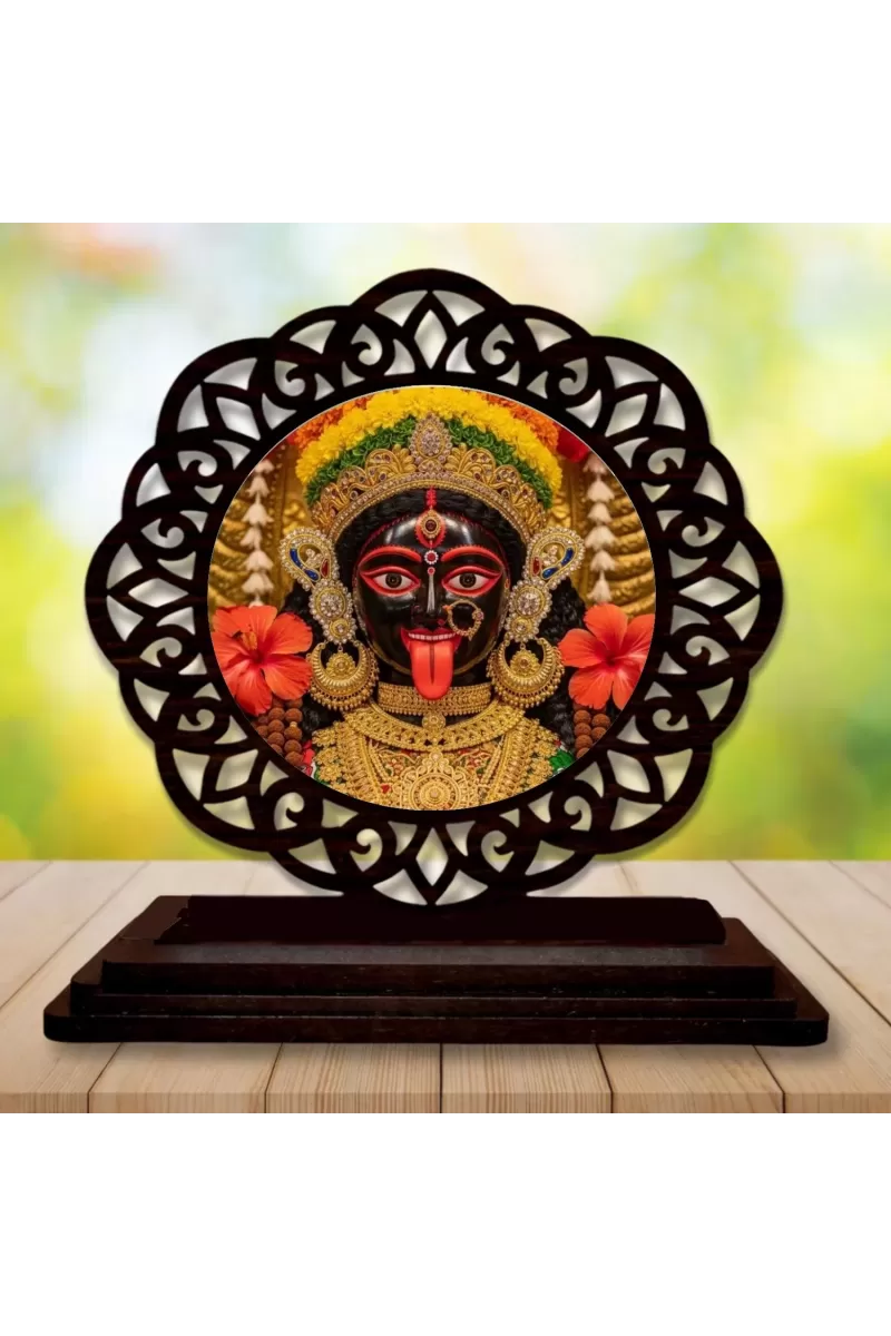 Car Desk/Table Top Kali Maa Wooden Photo Stand  3x4 Inches, Compact & Stylish Spiritual Display For Car, Home & Office (Pack Of 1) (F19638)