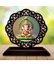 Car Desk/Table Top Lord Ganesha Wooden Photo Stand  3x4 Inches, Compact & Stylish Spiritual Display For Car, Home & Office (Pack Of 1) (F19639)